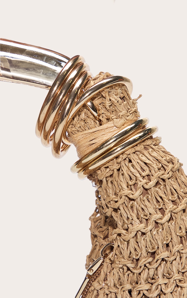 Gold Metal Handle Raffia Hand Bag image 5