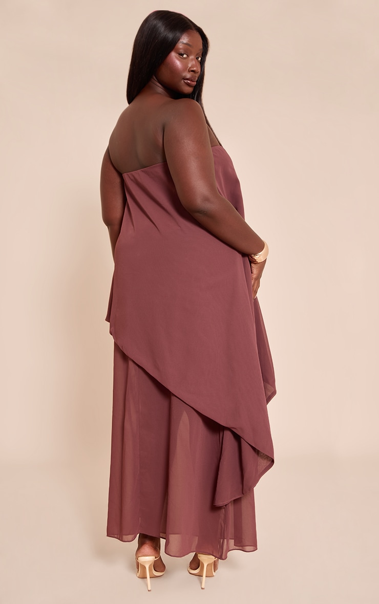 Plus Chocolate Chiffon Bandeau Overlay Maxi Dress image 2