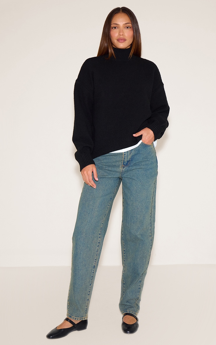 Tall Black Knit Oversized Polo Neck Sweater image 3