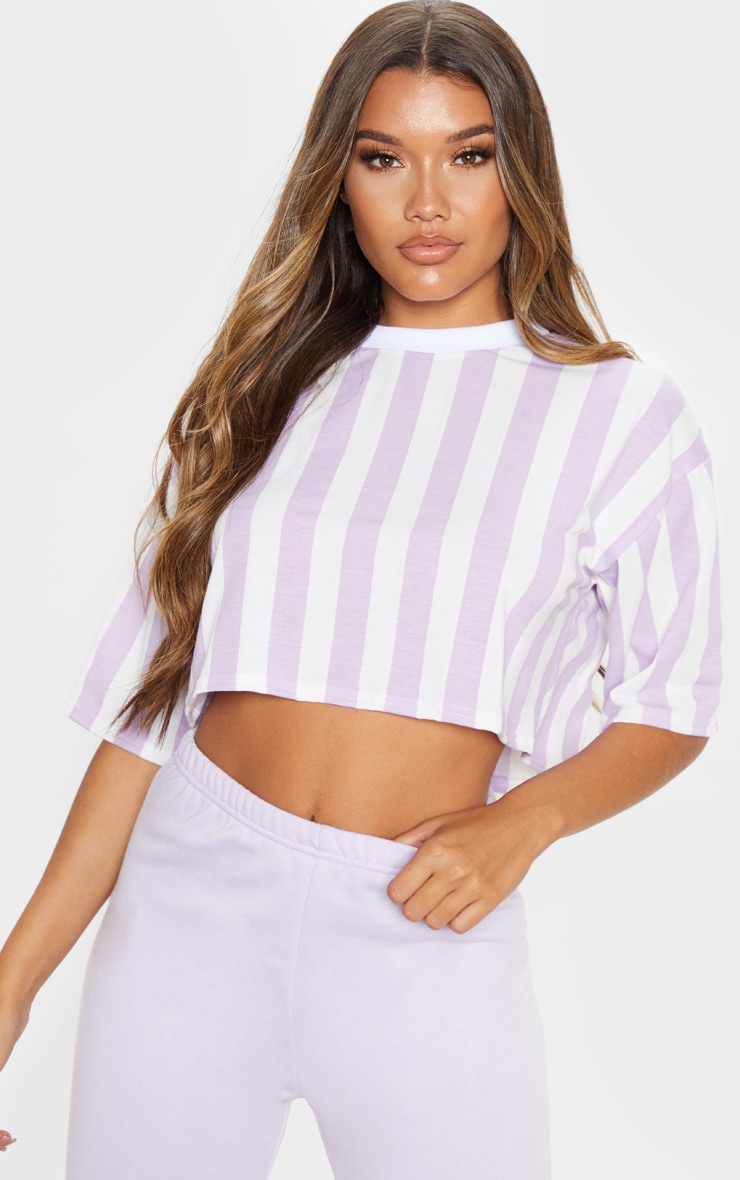 Lilac Stripe Crop T Shirt