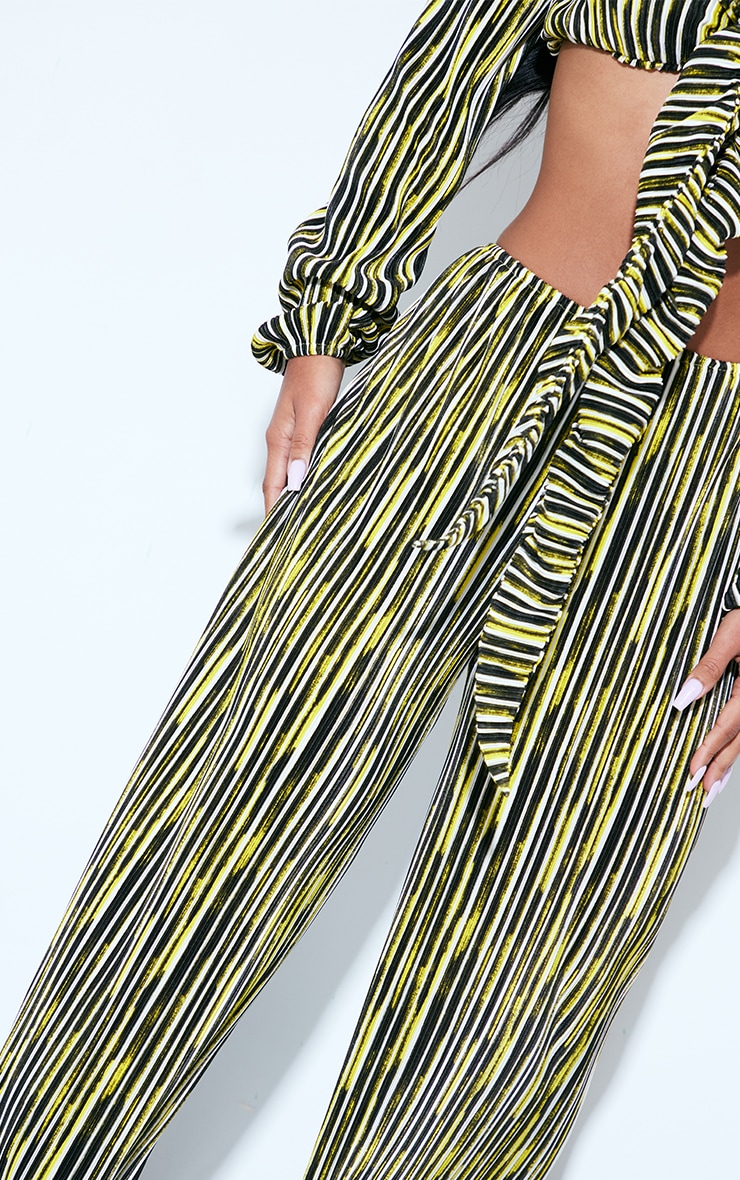 Gold Contrast Stripe Plisse Wide Leg Beach Pants image 3