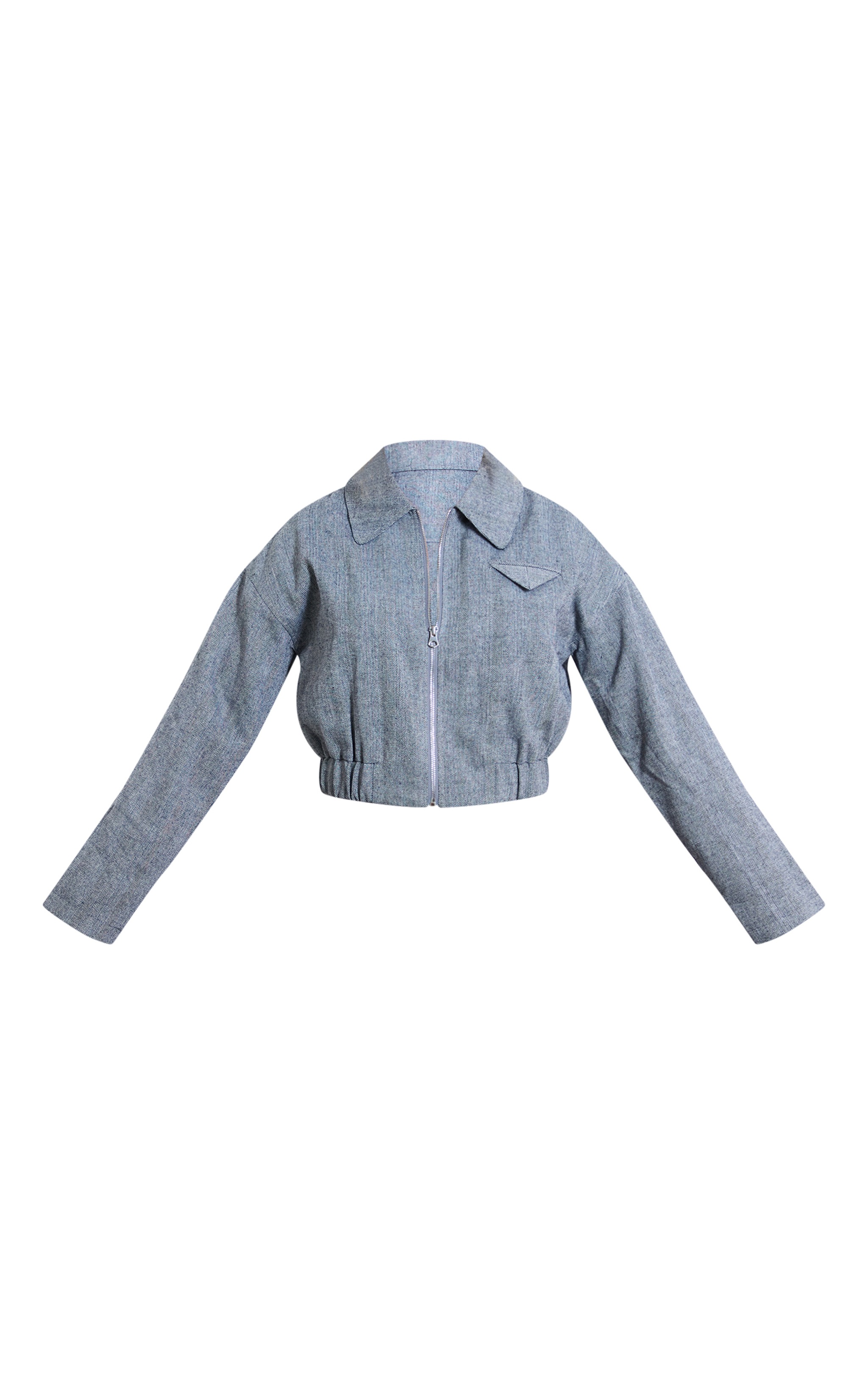 Grey Textured Collar Detail Cropped Bomber Jacket image 5