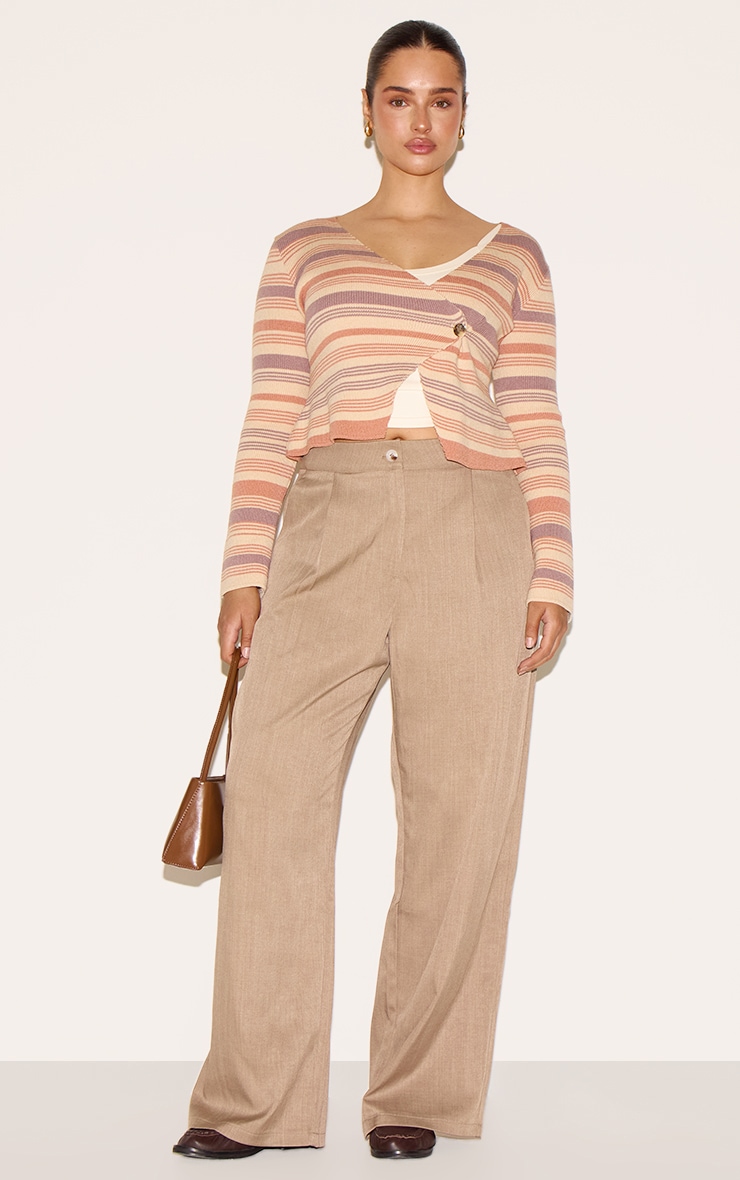 Shape Peach Knitted Striped Wrap Over Gold Button Cardigan image 3