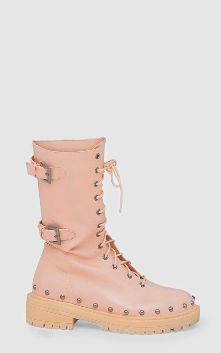 Baby Pink Chunky Hard Wear Lace Up Ankle Boots PrettyLittleThing