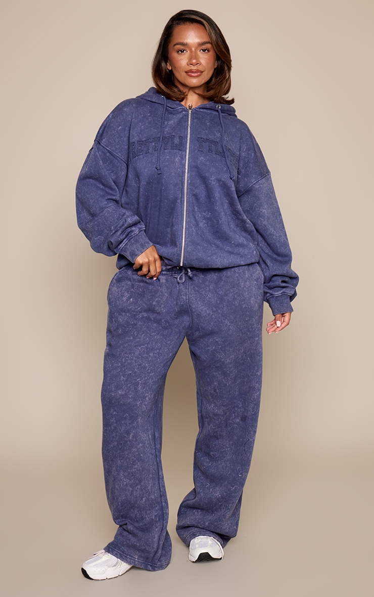 PRETTYLITTLETHING Shape Navy Wide Leg Sweatpants