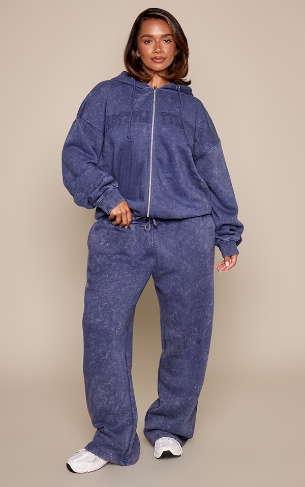 PRETTYLITTLETHING Shape Navy Wide Leg Sweatpants