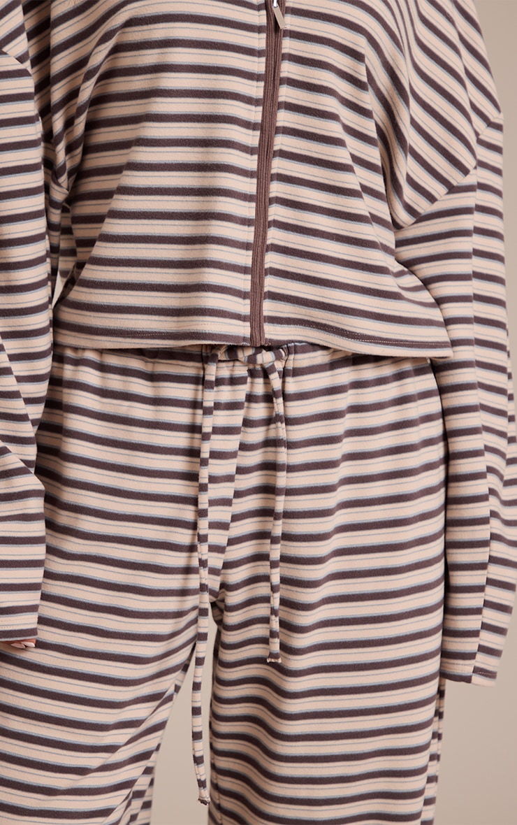 Petite Brown Striped Soft Fleece Straight Leg Sweatpants image 4