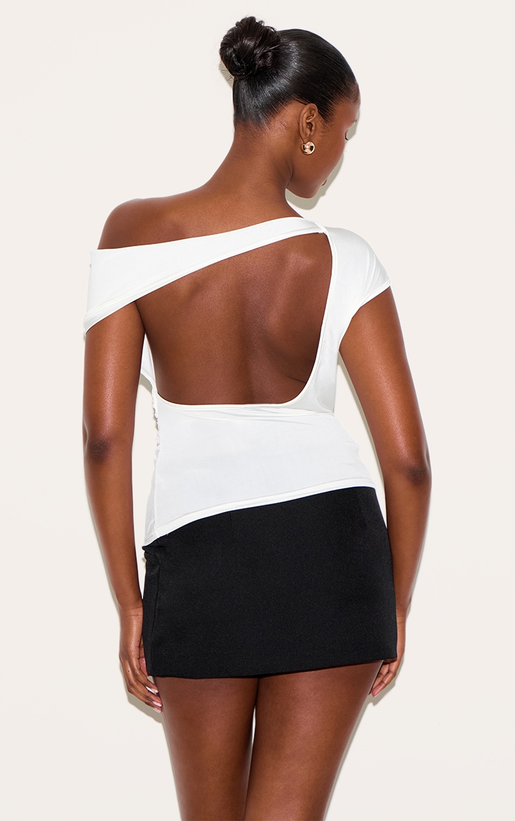 White Slinky Backless Asymmetric Long Top image 2
