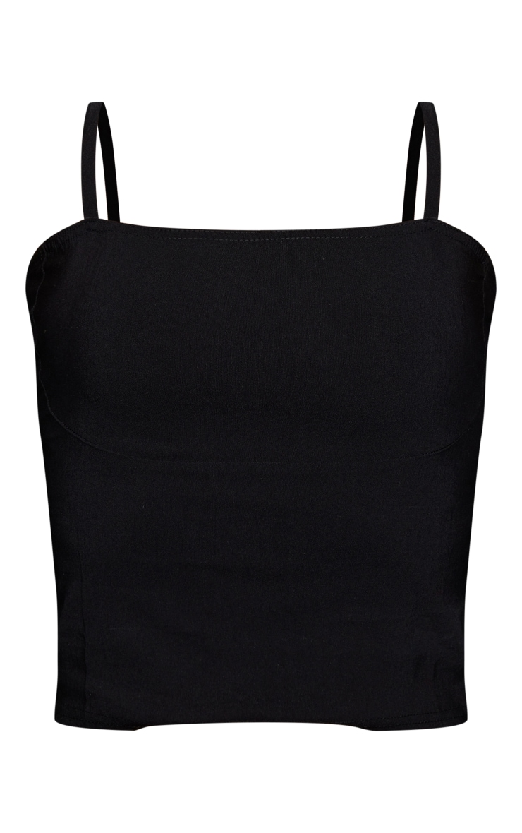 Black Stretch Woven Panel Front Top image 5