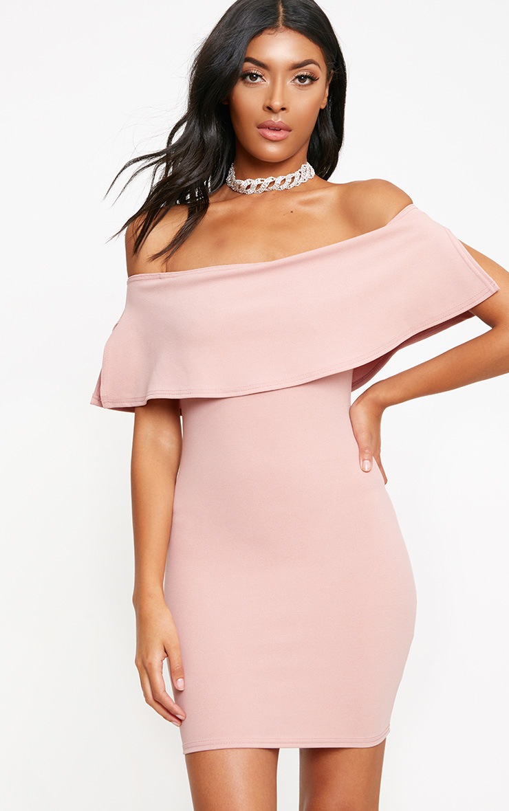 bardot frill bodycon dress