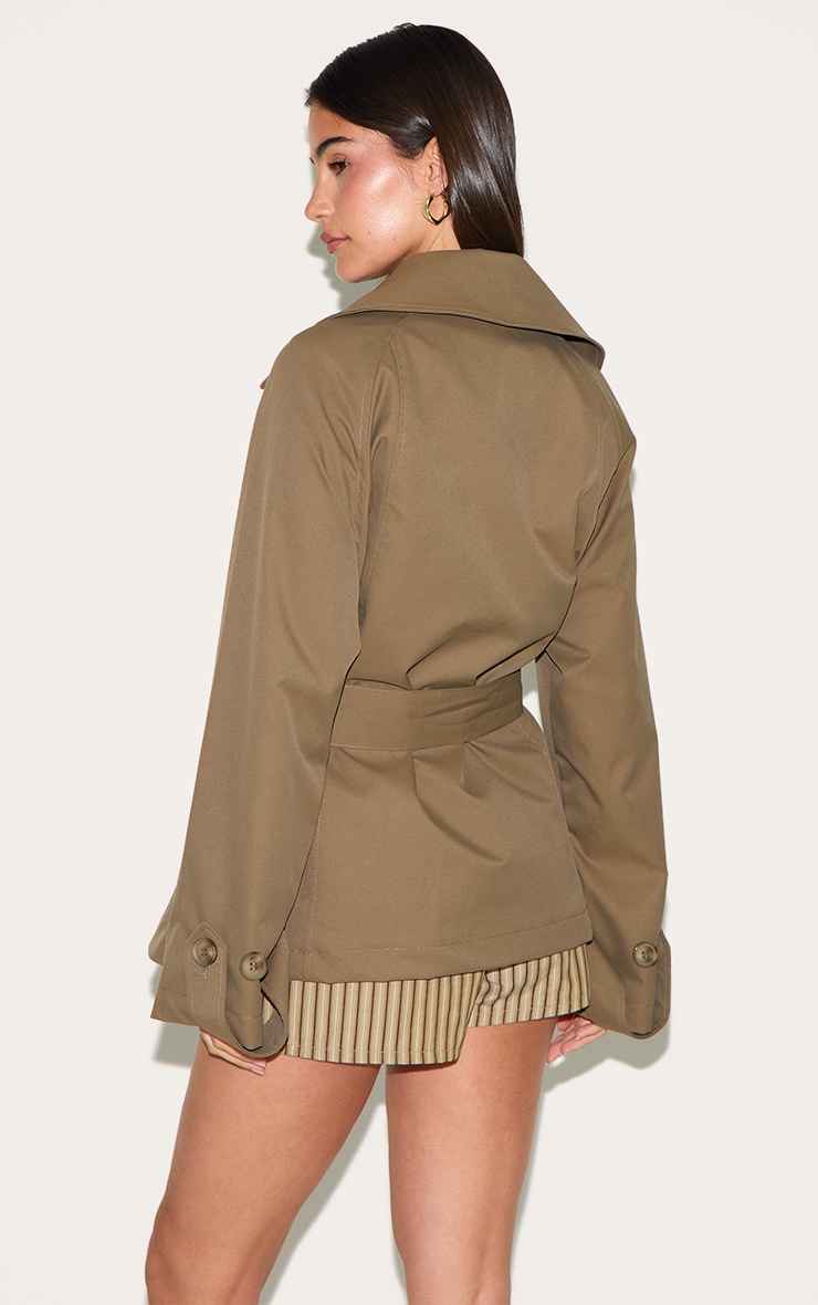 Taupe Cropped Storm Flap Detail Trench image 2