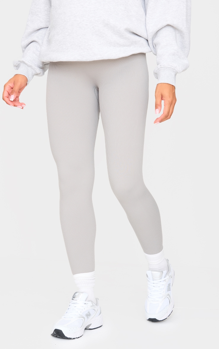 Maternity Grey Snatched Rib Leggings image 2