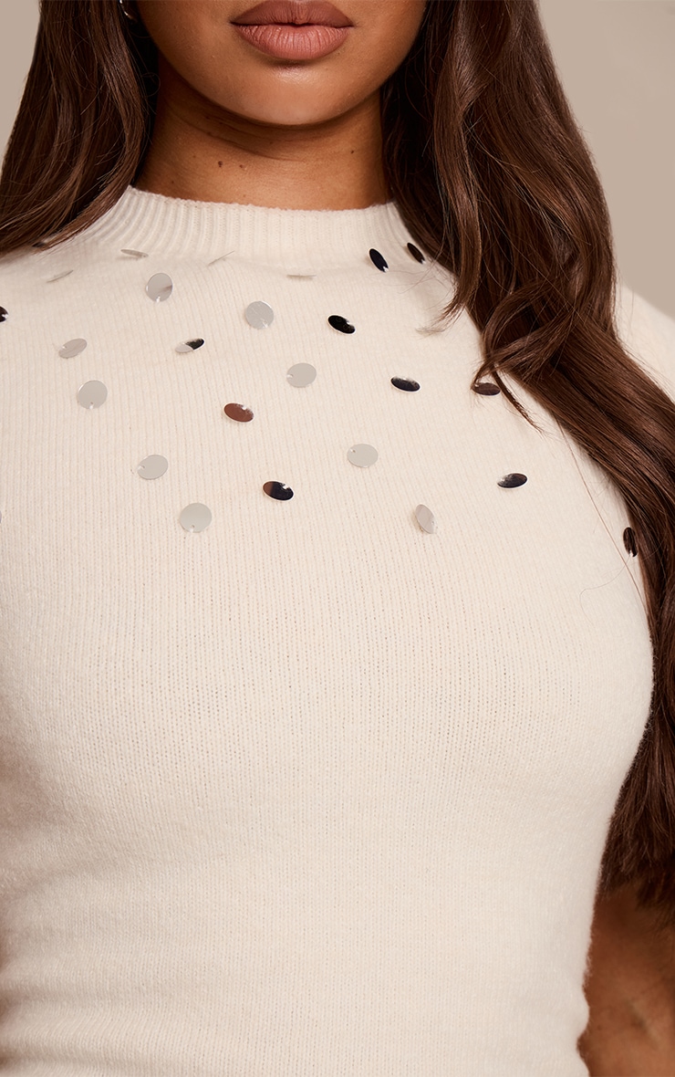 Top en maille tricot crème à mancherons et sequins image 4