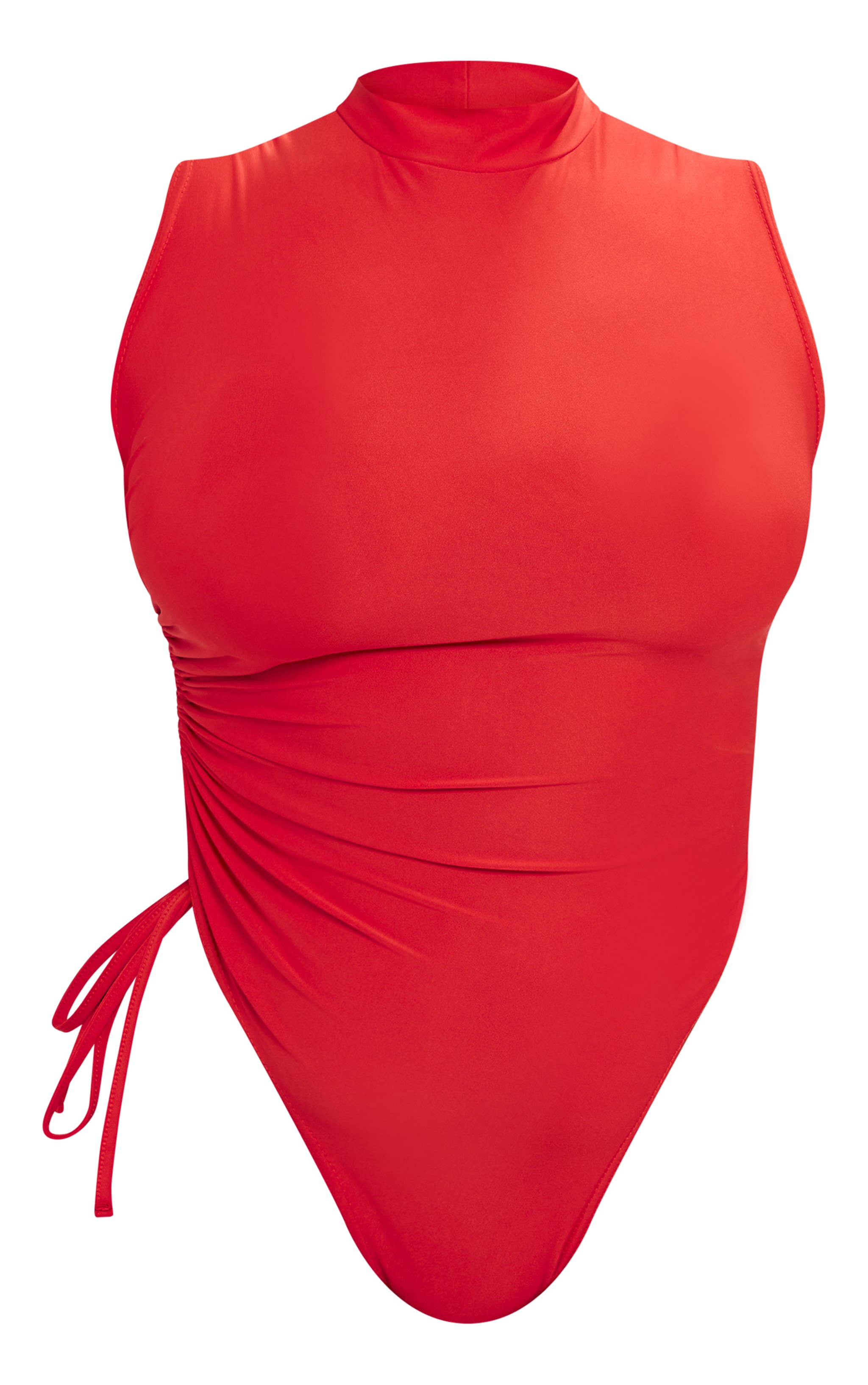 Plus Cherry Red High Neck Sleeveless Slinky Bodysuit image 4