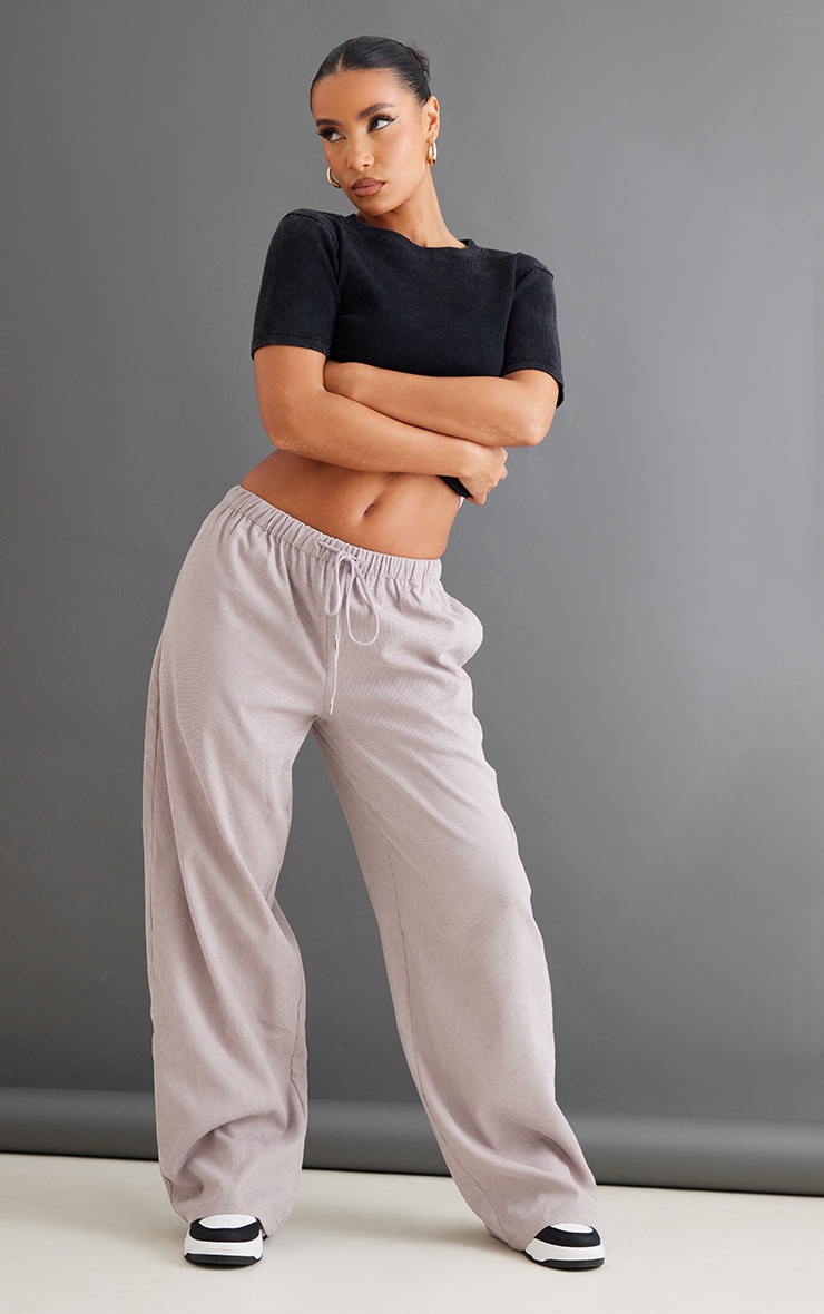 Light Grey Cord Tie Waist Low Rise Trousers image 1