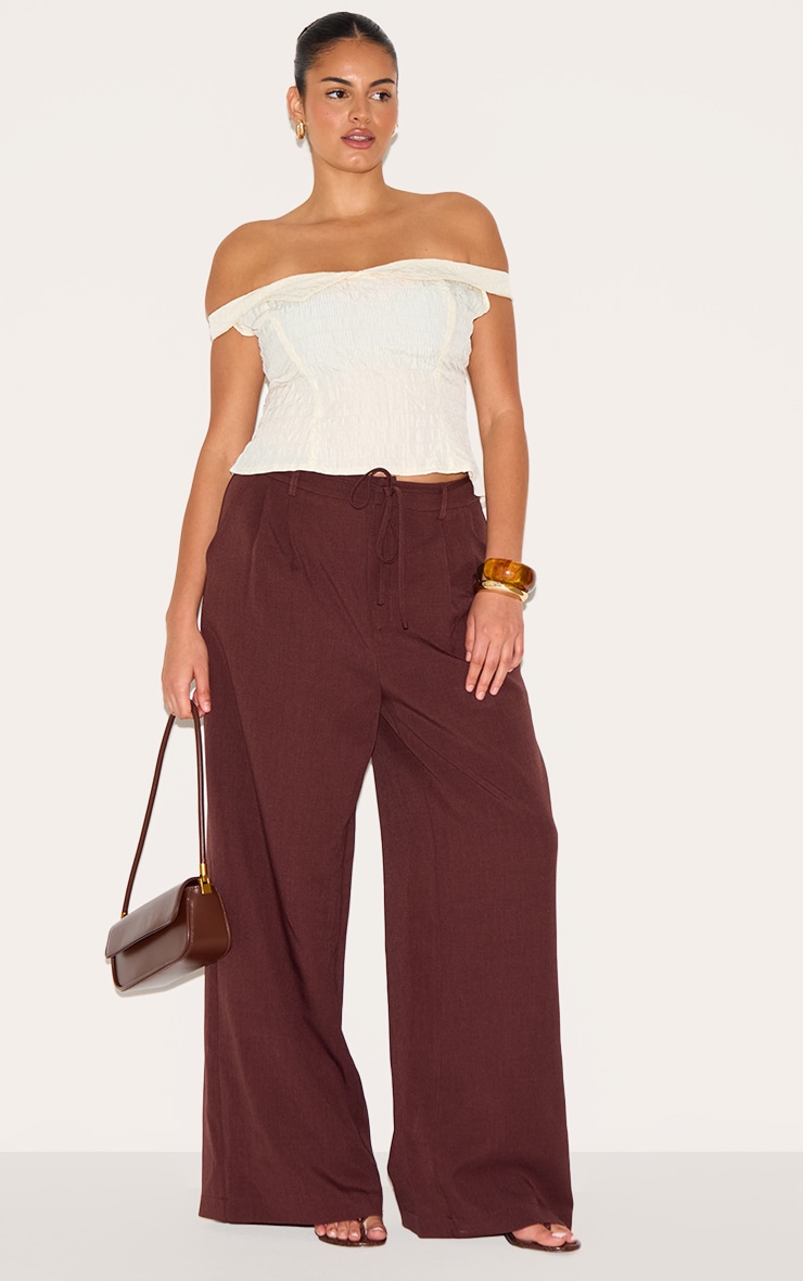 Plus Almond Peach Skin Striped Bardot Long Top image 3