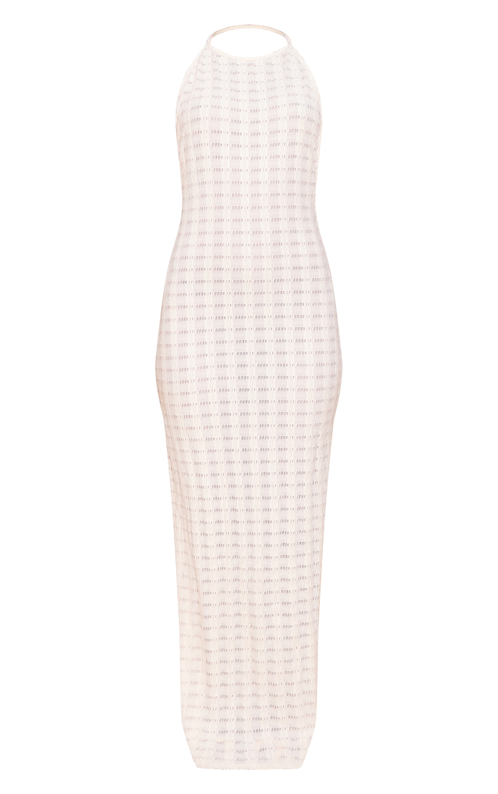 Cream Textured Halterneck Tie Low Back Sleeveless Maxi Dress image 5
