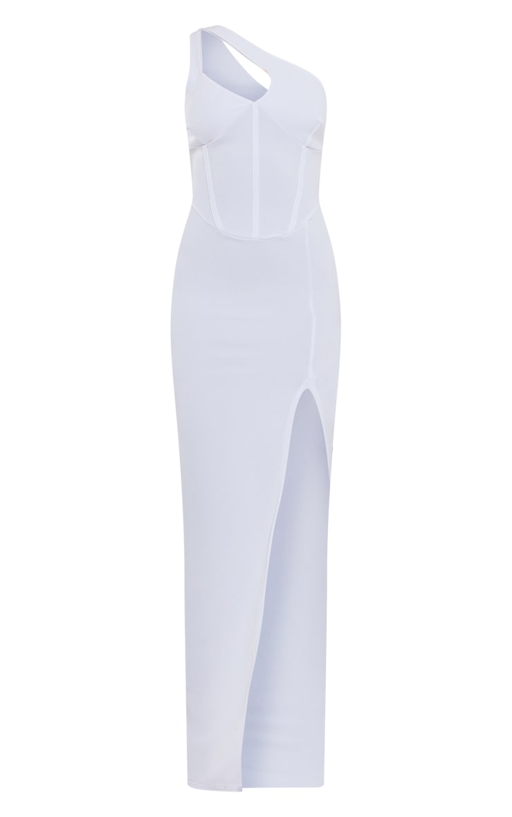 Robe longue blanche asym?�trique ?� d?�coupes et d?�tail bonnets | PrettyLittleThing FR