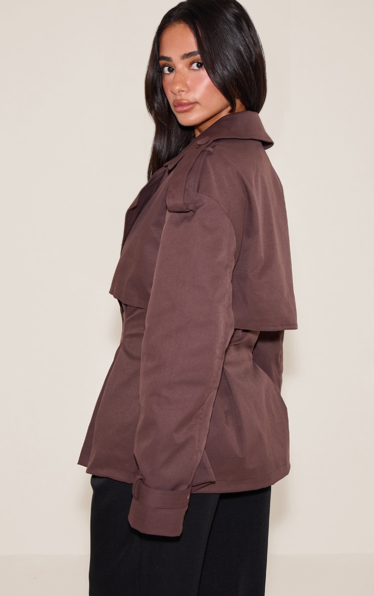 Petite Chocolate Cropped Cinched Waist Belted Trench Coat image 2