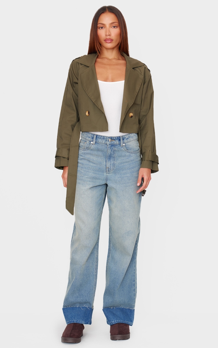 Khaki Cropped Trench Coat image 3