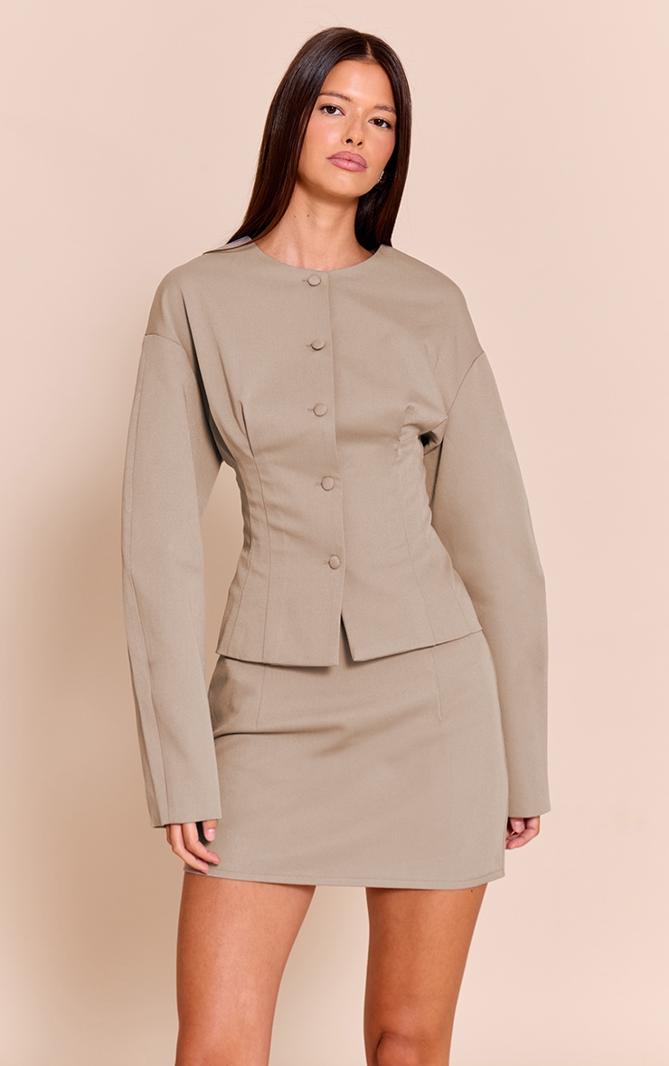Taupe Tailored Woven Micro Mini Skirt image 4