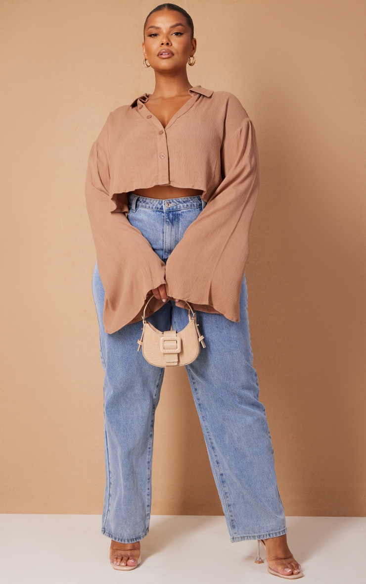 Plus Stone Sheer Button Front Flare Sleeve Shirt