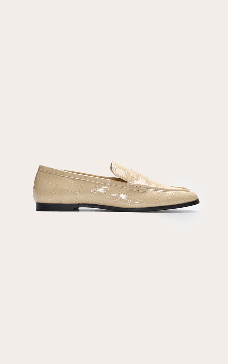Cream Croc PU Basic Squared Toe Loafer image 2