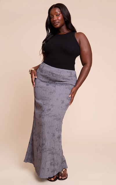 Plus Charcoal Textured Printed Maxi Skirt