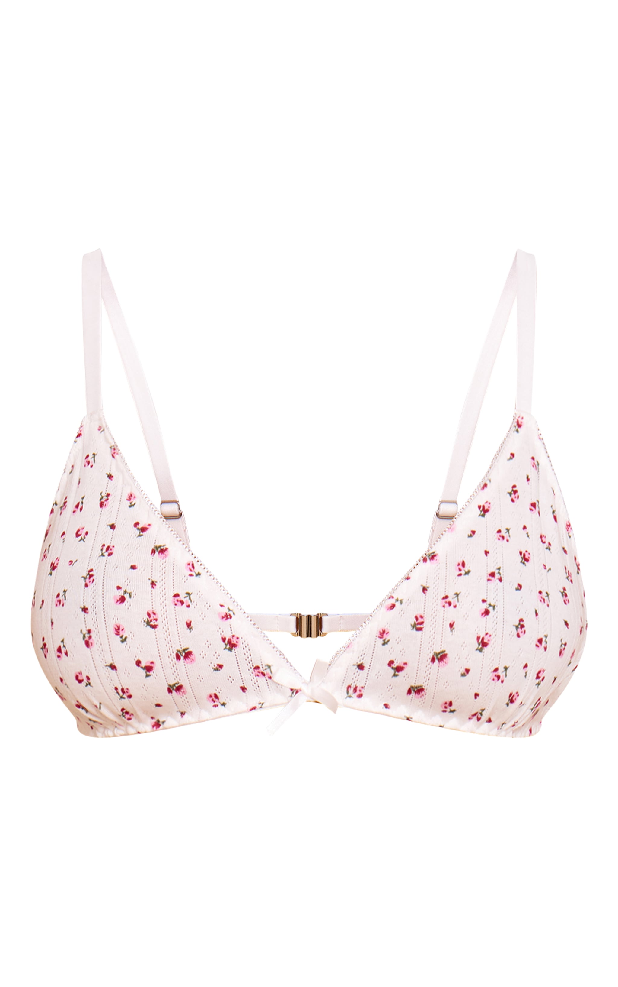 White Ditsy Pointelle Triangle Bralette image 5