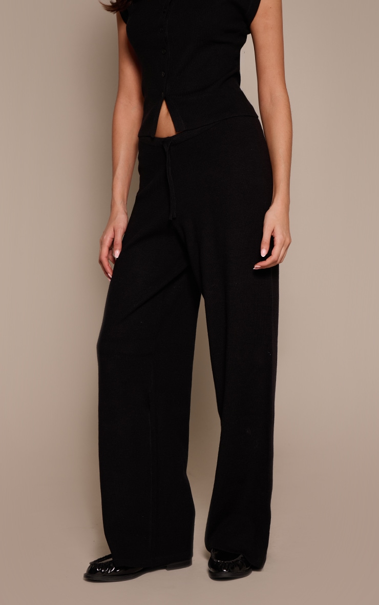 Black Knitted Drawstring Pants image 2