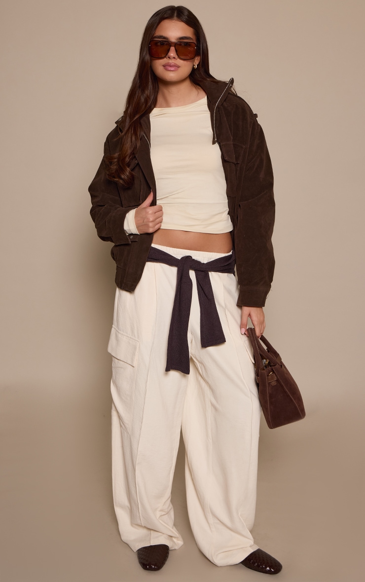 Cream Wash Soft Cotton Crew Neck Longline Long  Sleeve Top image 3