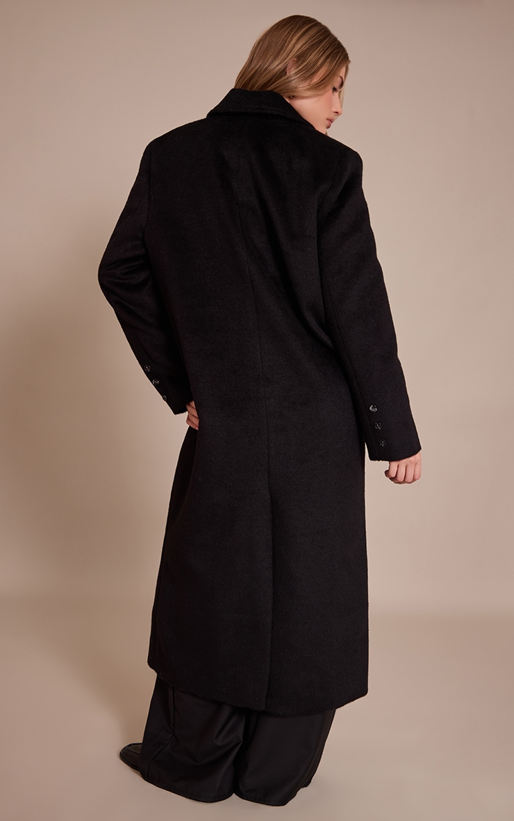 Manteau long structuré effet laine noir à double boutonnière image 2