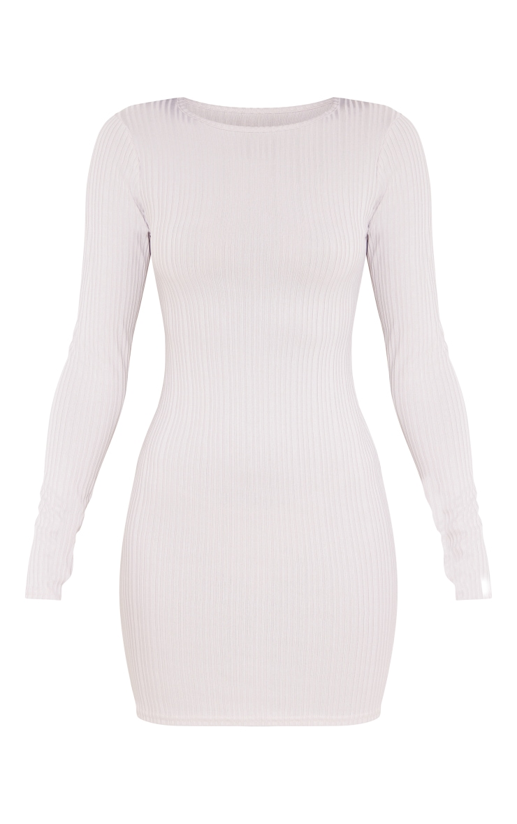 Grey Rib Open Tie Back Long Sleeve Bodycon Dress image 5