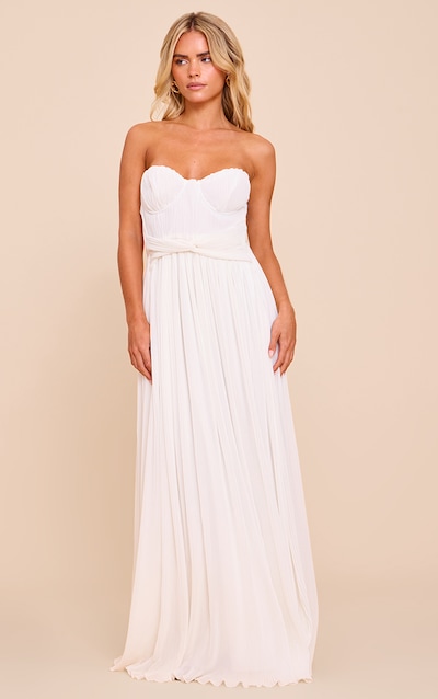 Petite Cream Plisse Scalloped Edge Maxi Dress