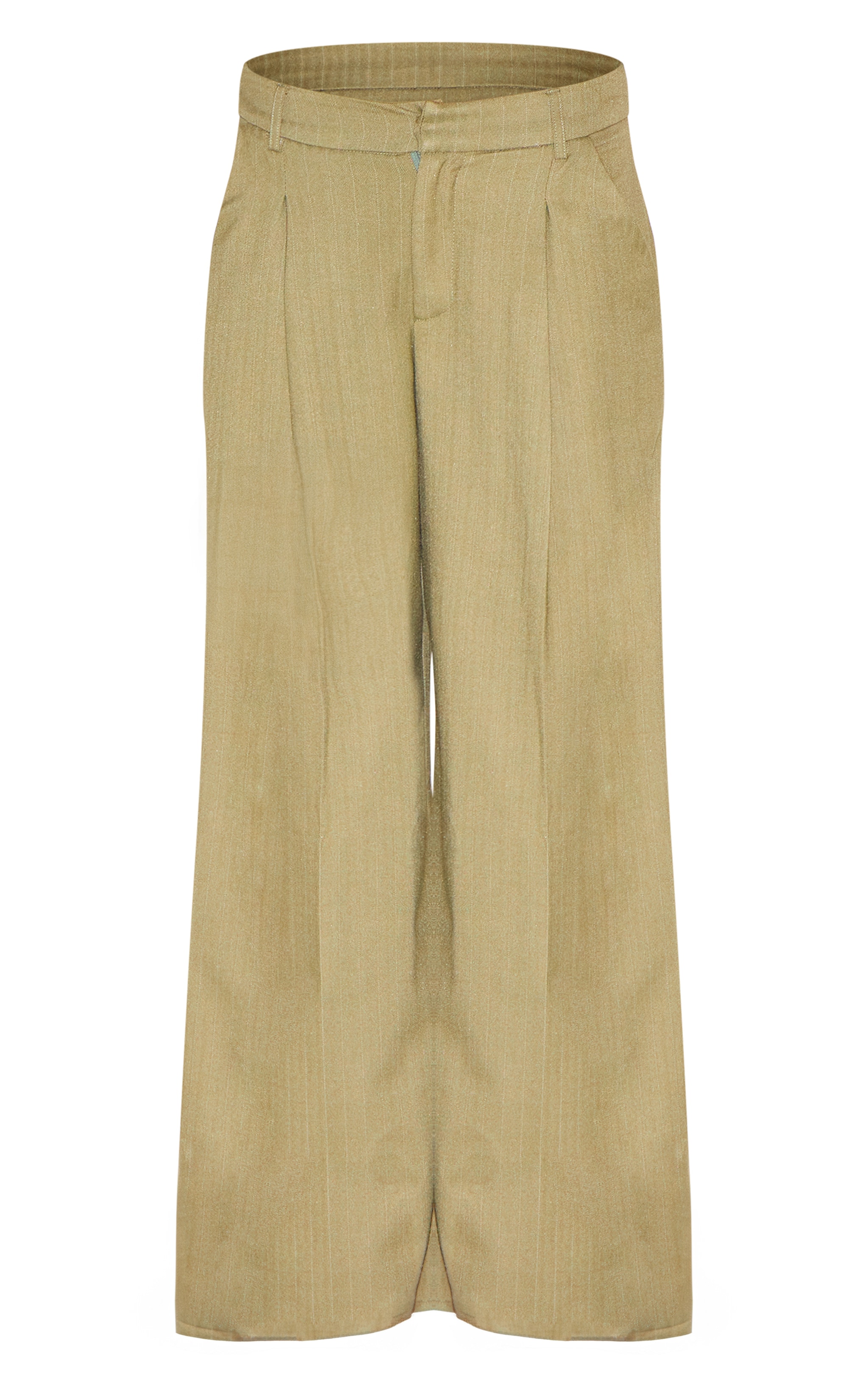 Premium Olive Woven Pinstripe Tailored Straight Leg Pants image 5