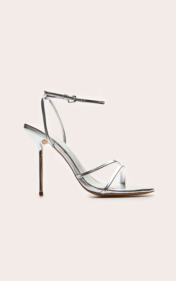 Silver Pu Round Toe Asymmetric High Stiletto Heeled Sandals image 2