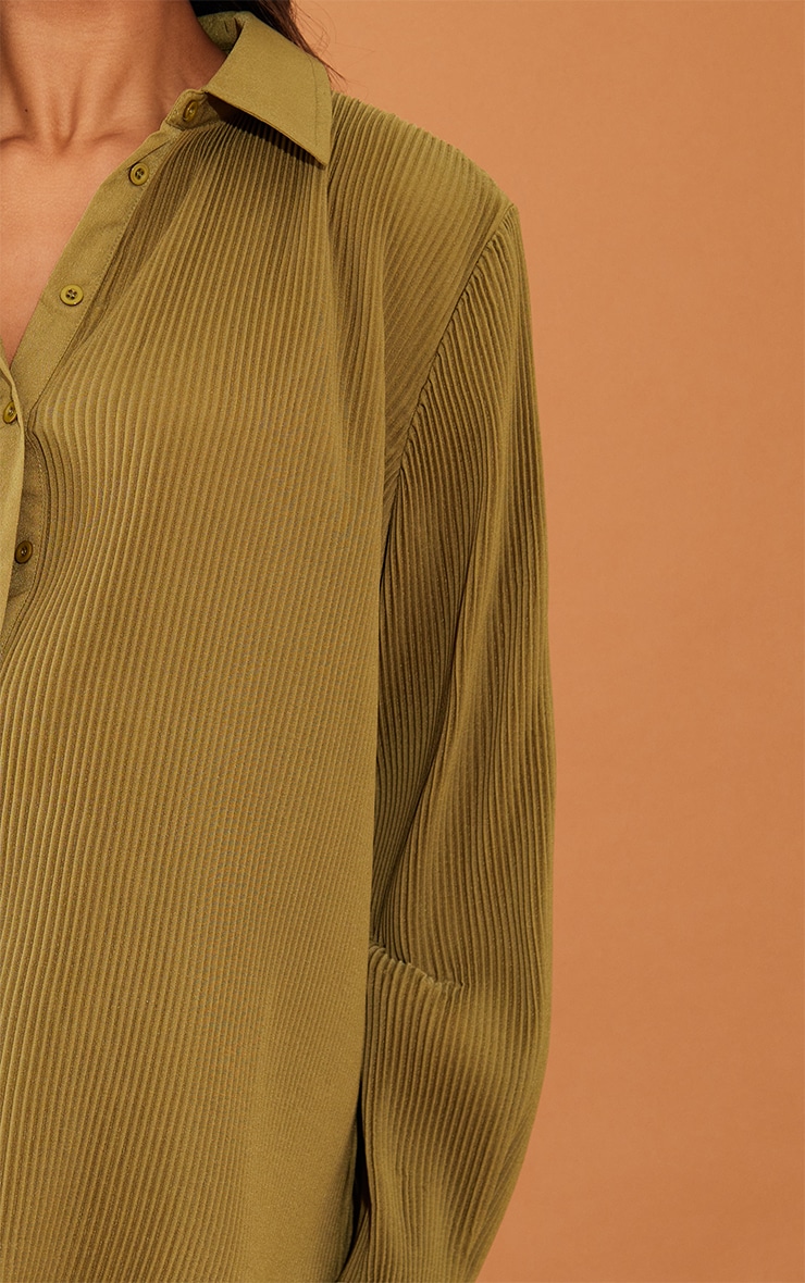 Khaki Plisse Button Front Oversized Shirt image 4