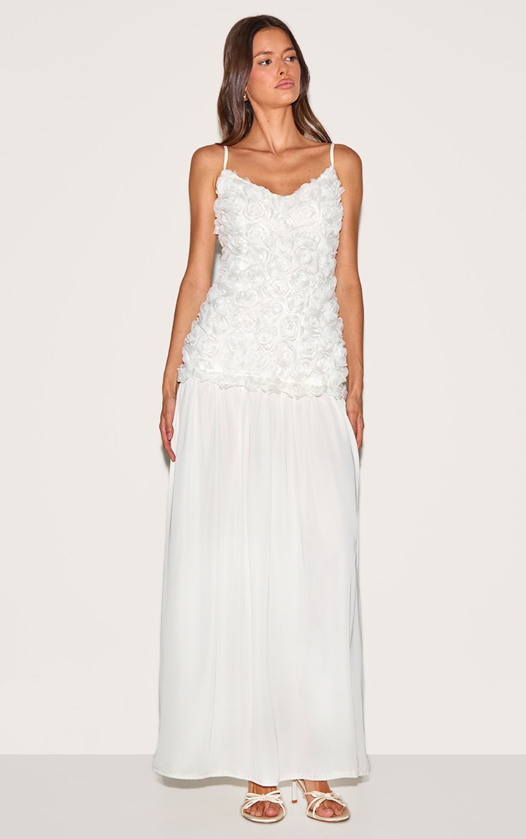 Cream Floral Dropped Waist Maxi Dress image 1