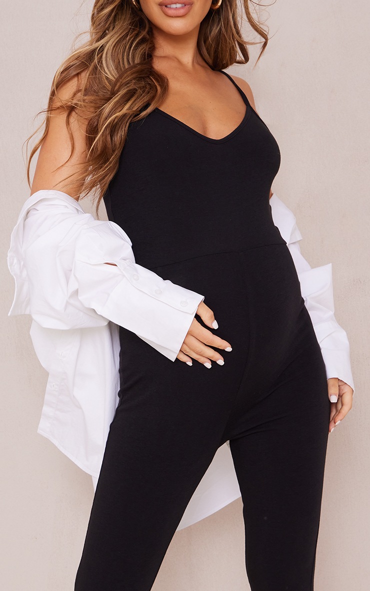 Maternity Black Basic Strappy Plunge Jumpsuit image 4