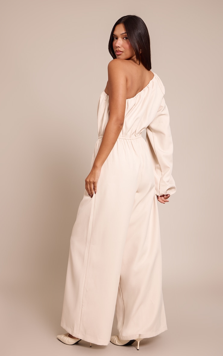 Cream Woven Aysmetric Sintched Waist Jumpsuit image 2