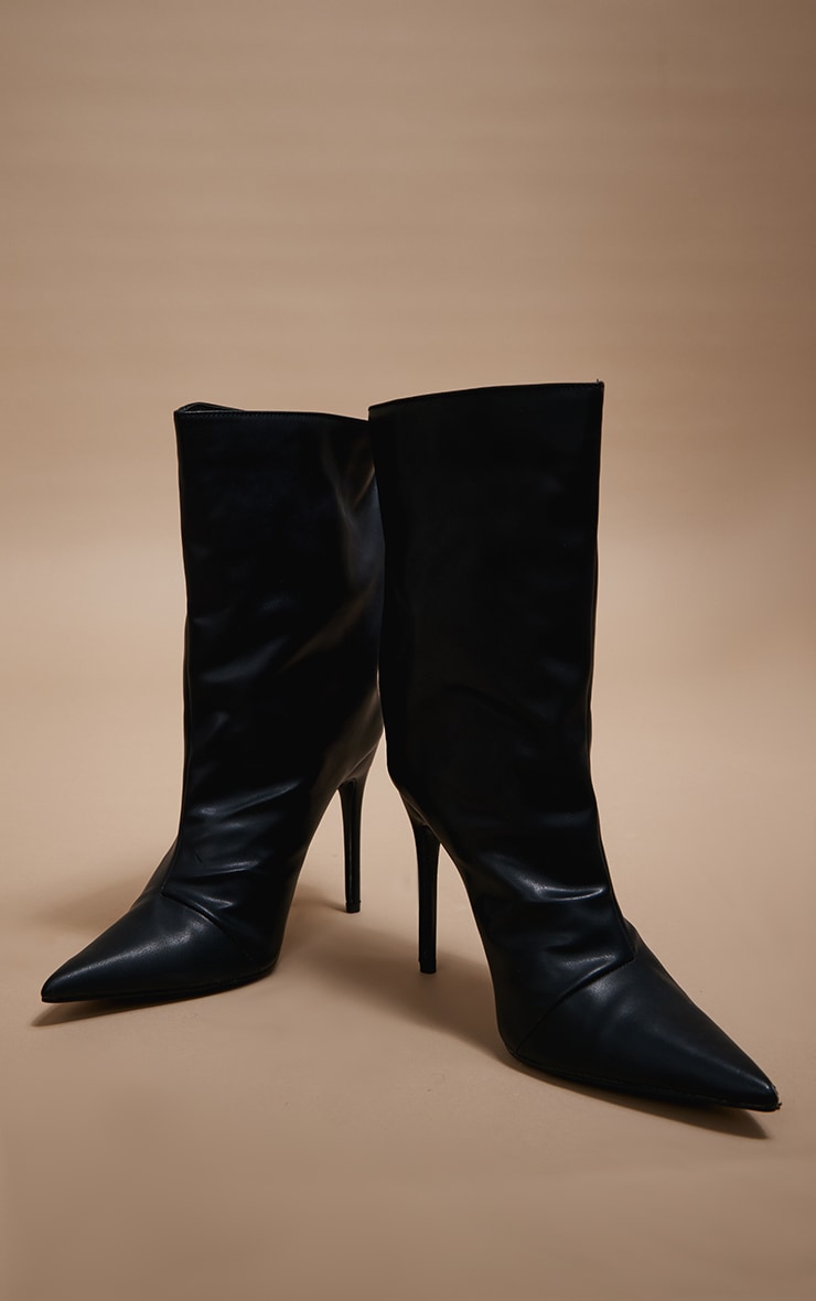 Black Matte Pu Ankle High Heeled Boots 1