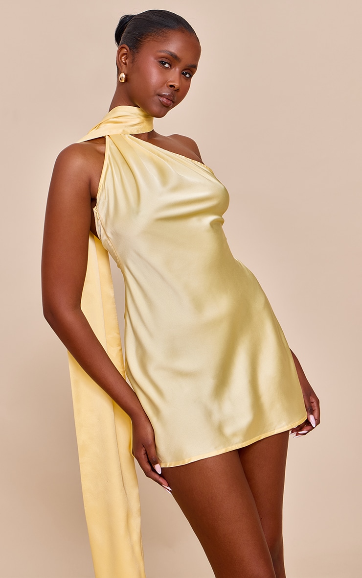 Lemon Satin Scarf Detail Shift Dress image 1