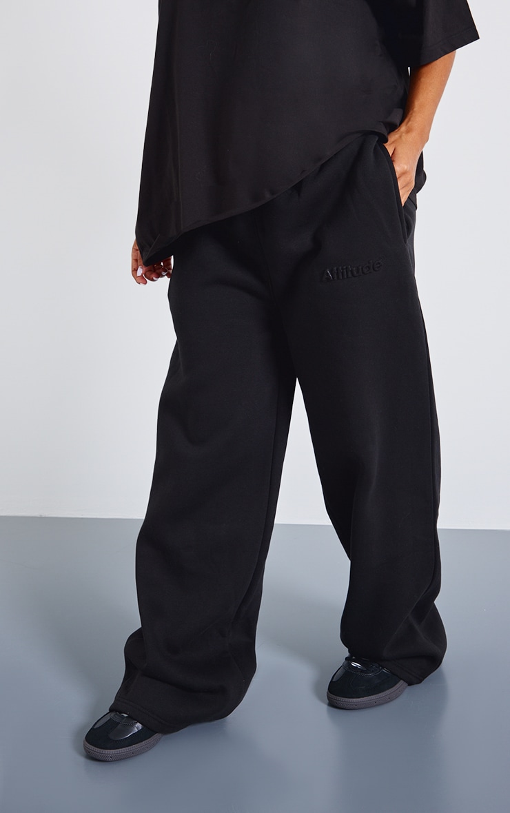 Petite Black Embossed Wide Leg Track Pant image 2