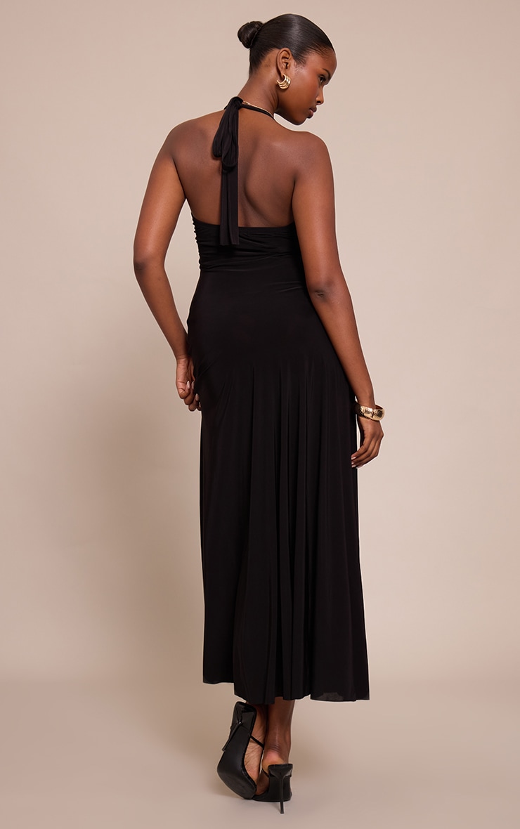 Black Plunge Ruched Midaxi Dress image 2