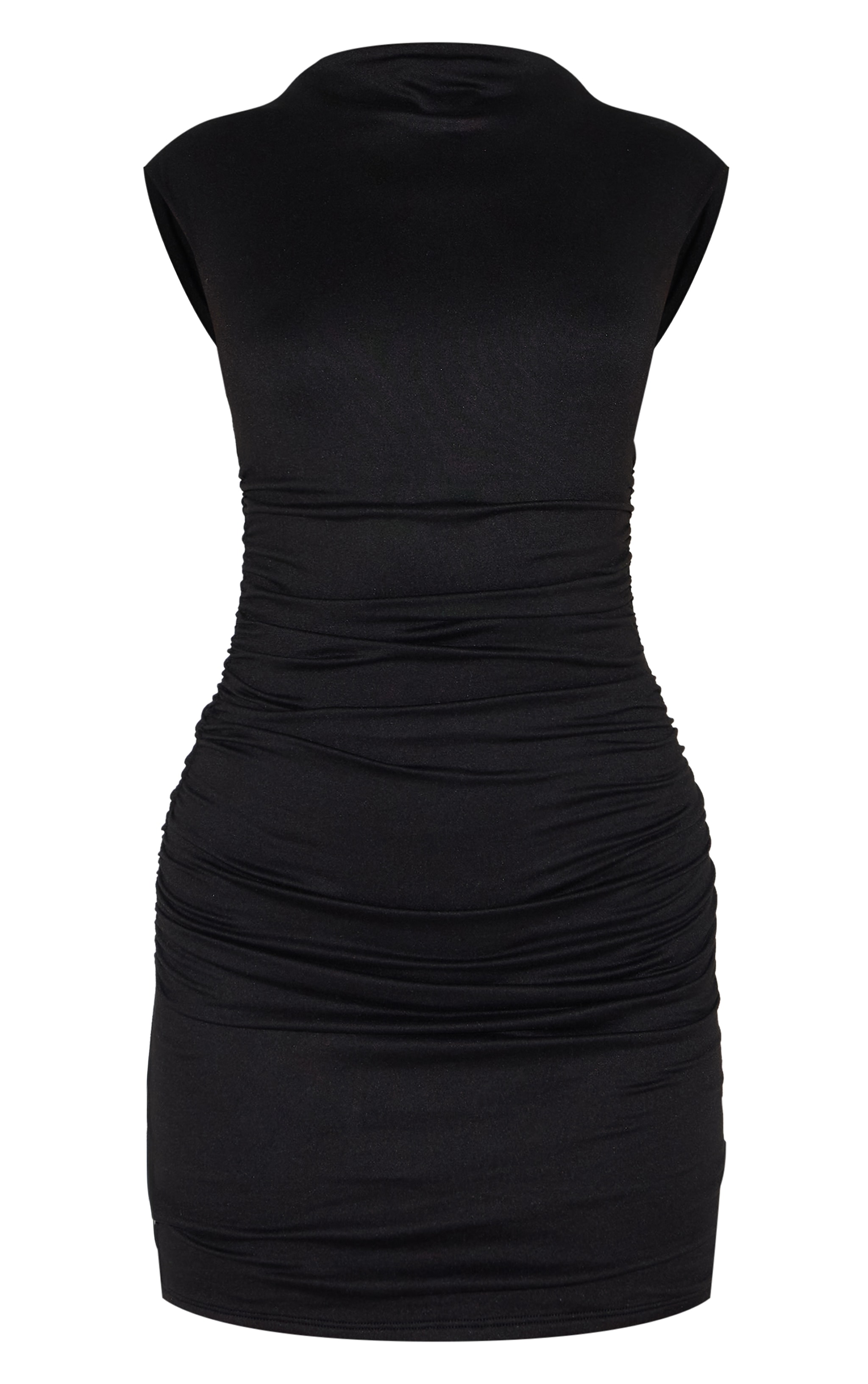 Black Double Contour Boat Neck Ruched Bodycon Dress image 2