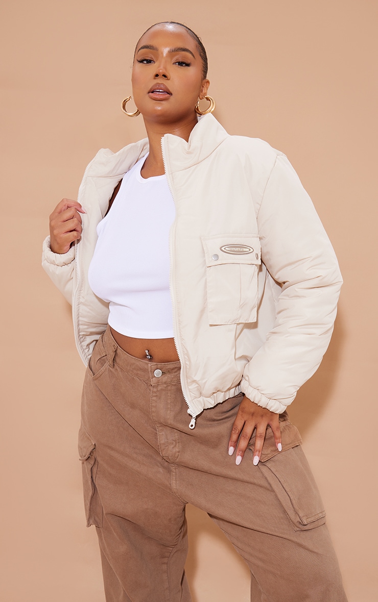 PRETTYLITTLETHING Plus Stone Badge Utility Pocket Puffer