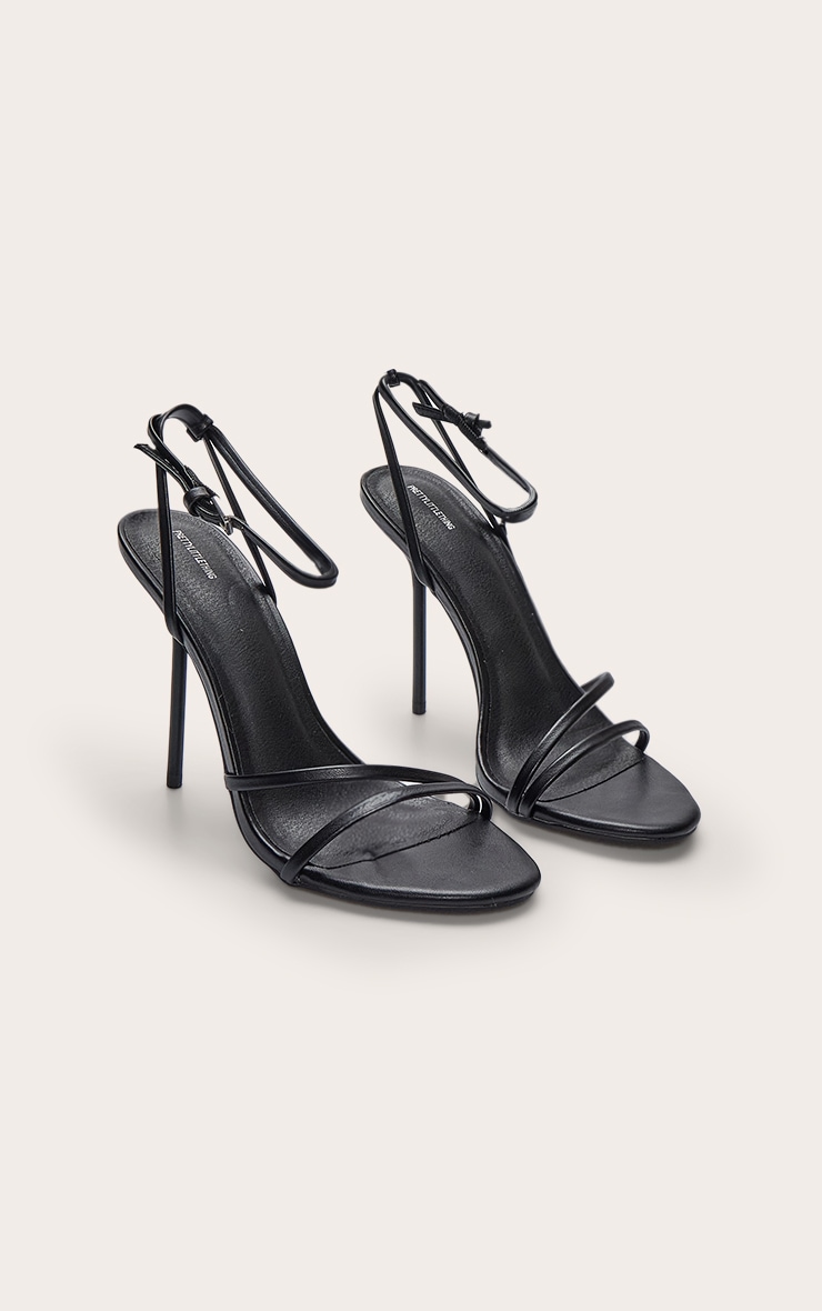 Black Pu Round Toe Asymmetric High Stiletto Heeled Sandals image 3