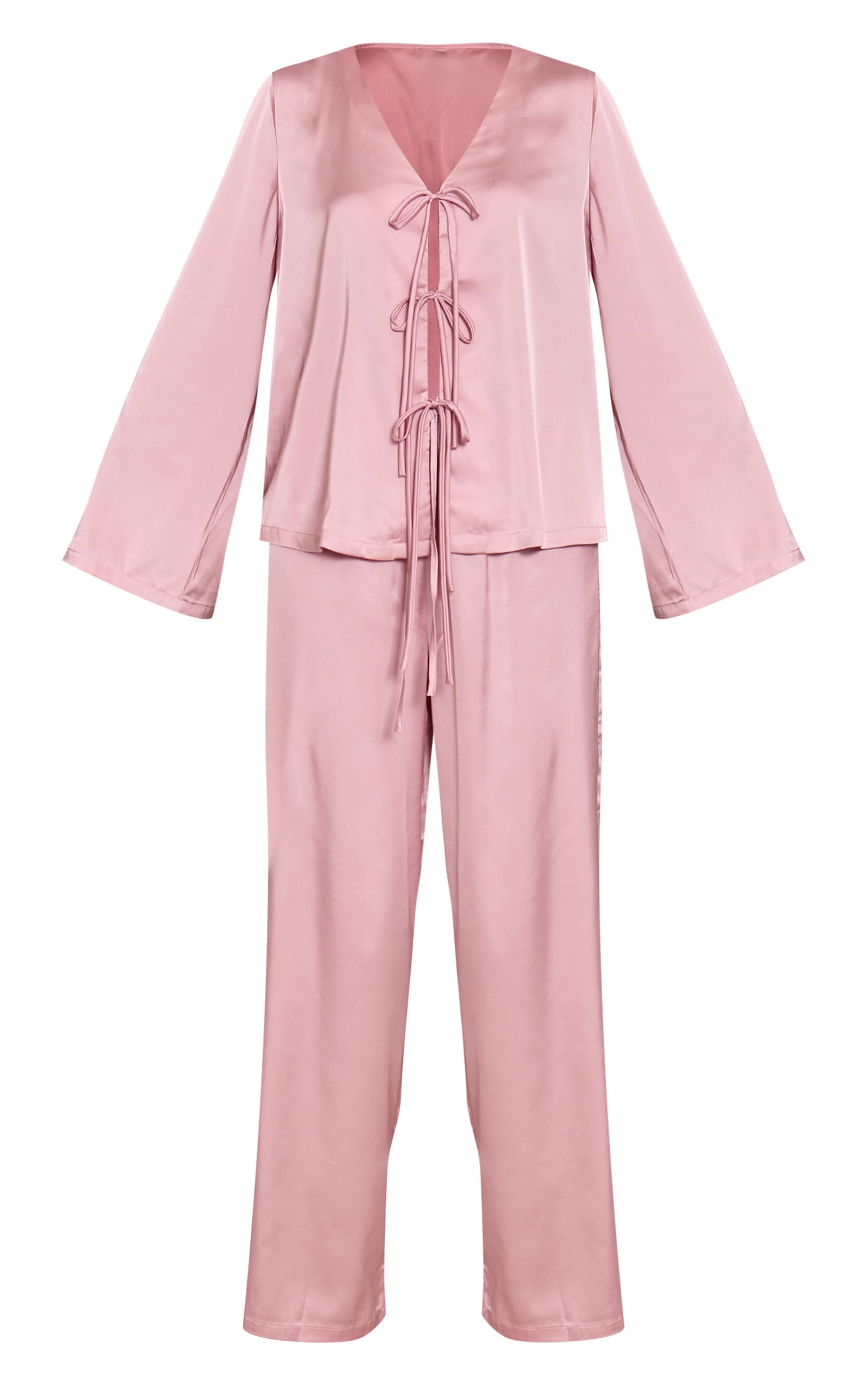 Mauve Satin Tie Front Long Sleeve PJ Set image 5