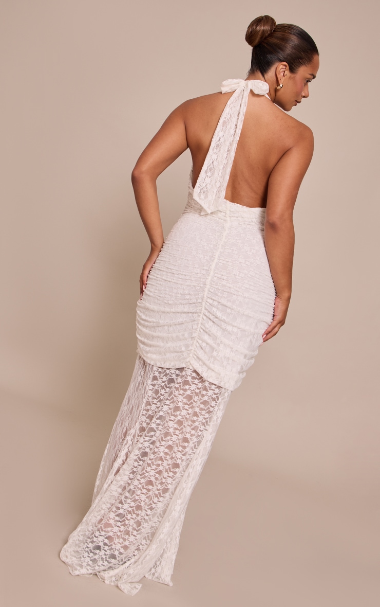 Shape White Lace Ruched High Neck Dropped Hem Maxi Dress image 2