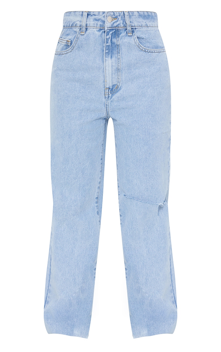 Light Blue Wash Knee Rip Wide Leg Jeans image 5